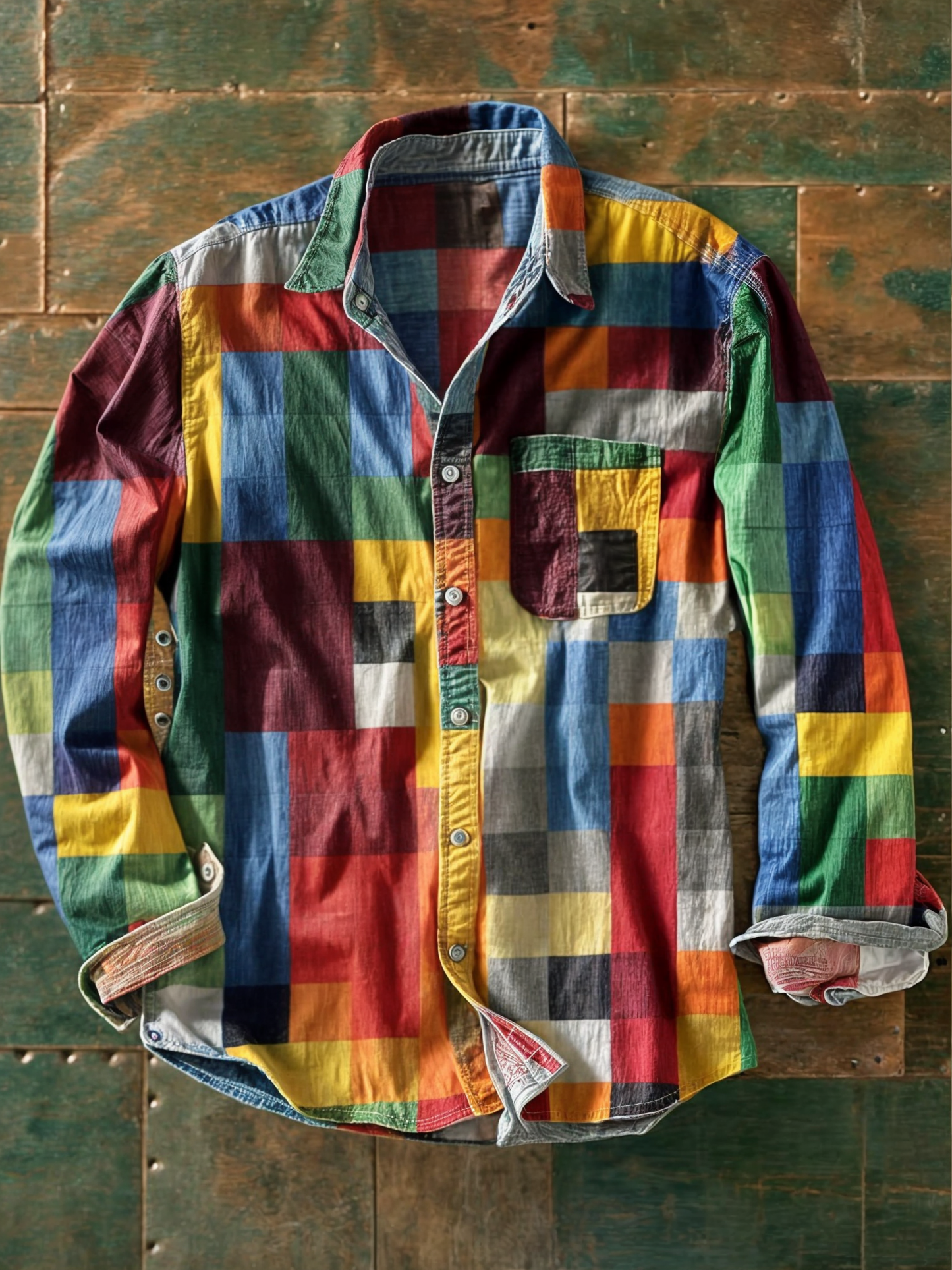Magnus | Long-sleeved patchwork shirt with pocket