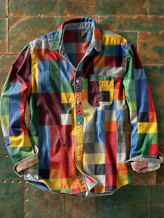 Magnus | Long-sleeved patchwork shirt with pocket