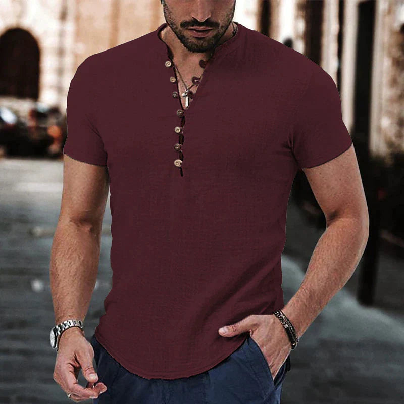 Rivano | Men's Henley Shirt in Cotton-Linen Blend