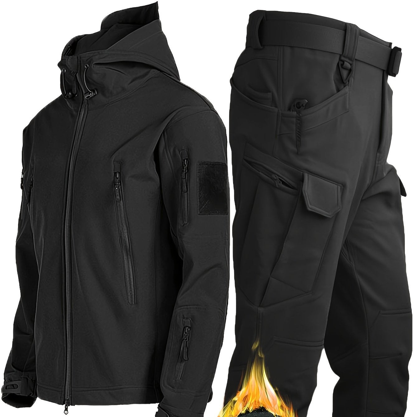 Nordhavn™ | 2-piece Winter Outdoor Set for Men – Fleece Jacket with Hood & Multi-pocket Pants