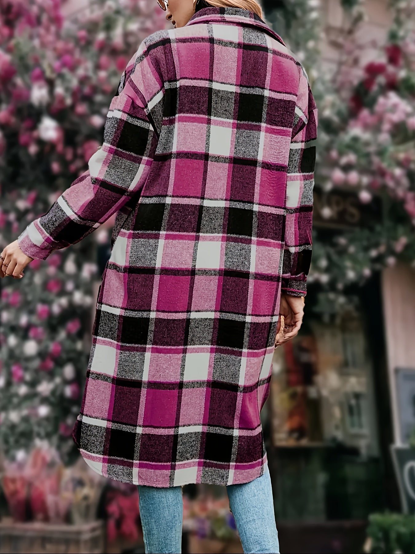 CLARISSE™ | Elegant Long Tweed Coat in Black & White