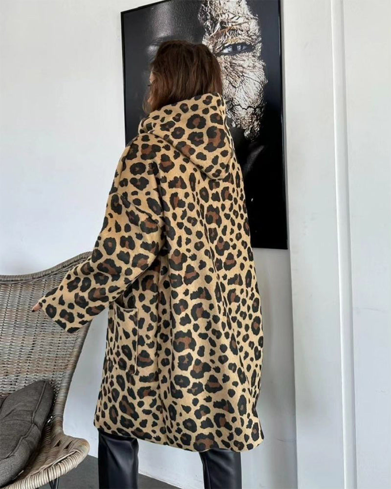 Elisea Dam Hoodie Kappa with Leopard Patterned Pocket – Casual Outer Jacket