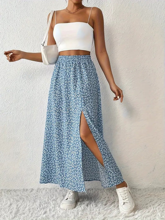 FELICIA | Floral Summer Skirt with Slit and Light Drape