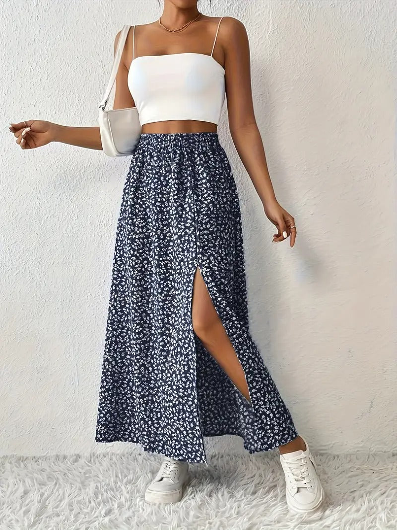 FELICIA | Floral Summer Skirt with Slit and Light Drape