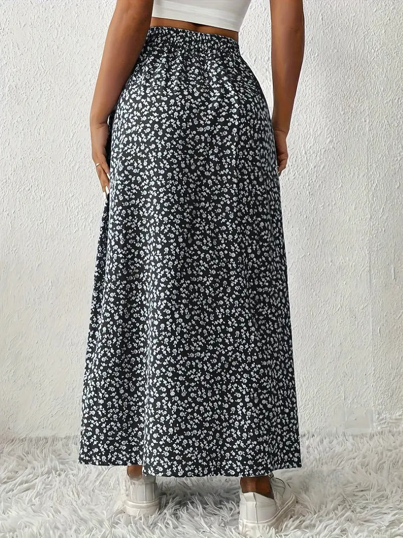 FELICIA | Floral Summer Skirt with Slit and Light Drape
