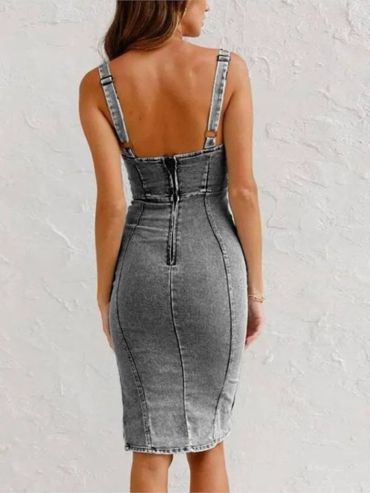 Riviera | Figure-hugging Jeans Dress with Retro Details
