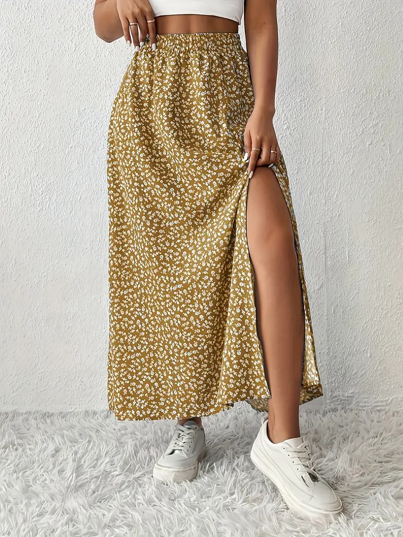 FELICIA | Floral Summer Skirt with Slit and Light Drape