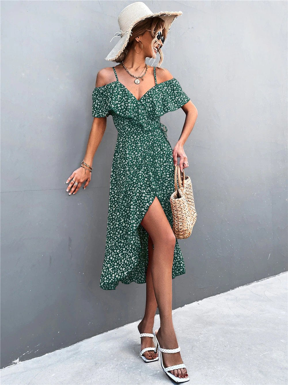 Sienna | Asymmetrisk maxikjole med boho-blomster