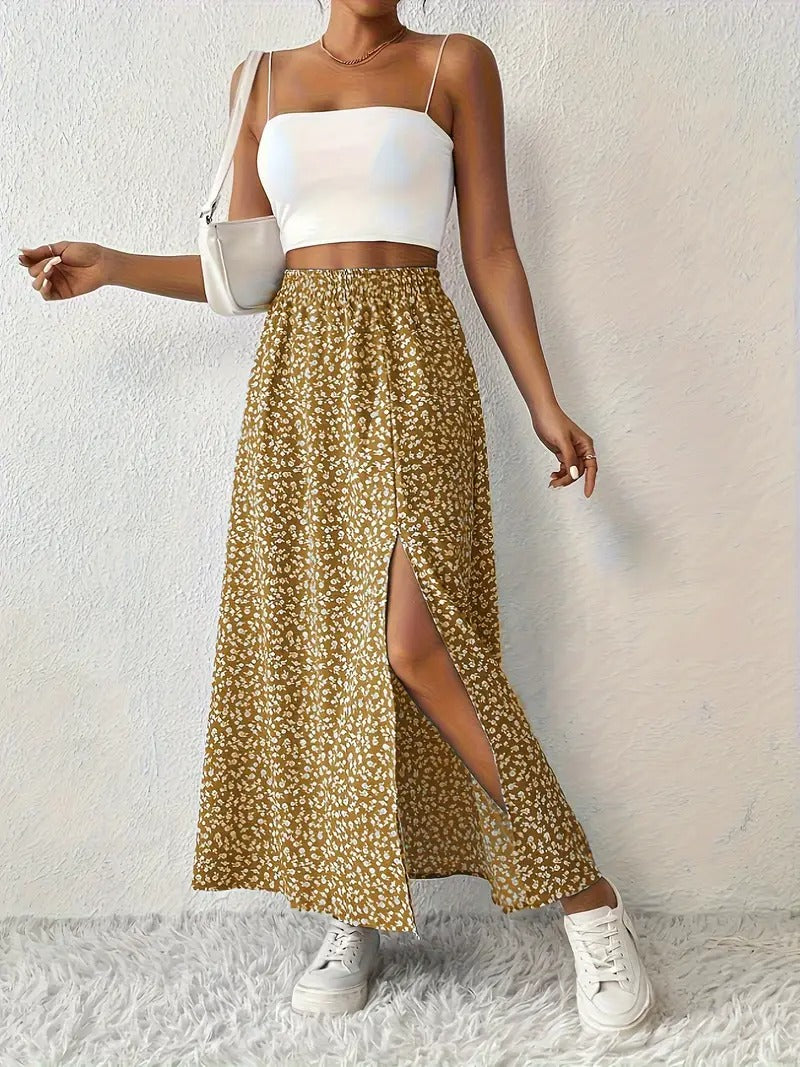 FELICIA | Floral Summer Skirt with Slit and Light Drape