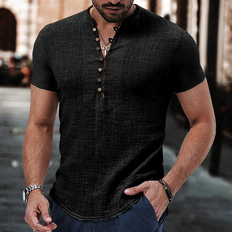 Rivano | Men's Henley Shirt in Cotton-Linen Blend