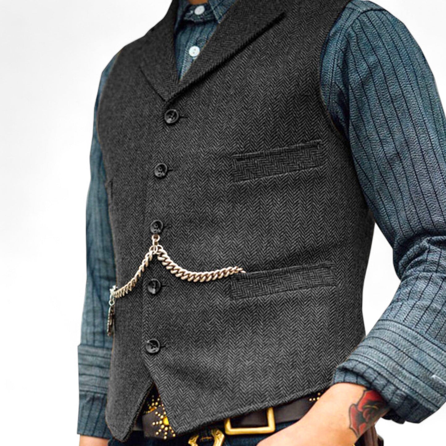 MARLOW™ | Men's Wool Vest with Classic Herringbone Design