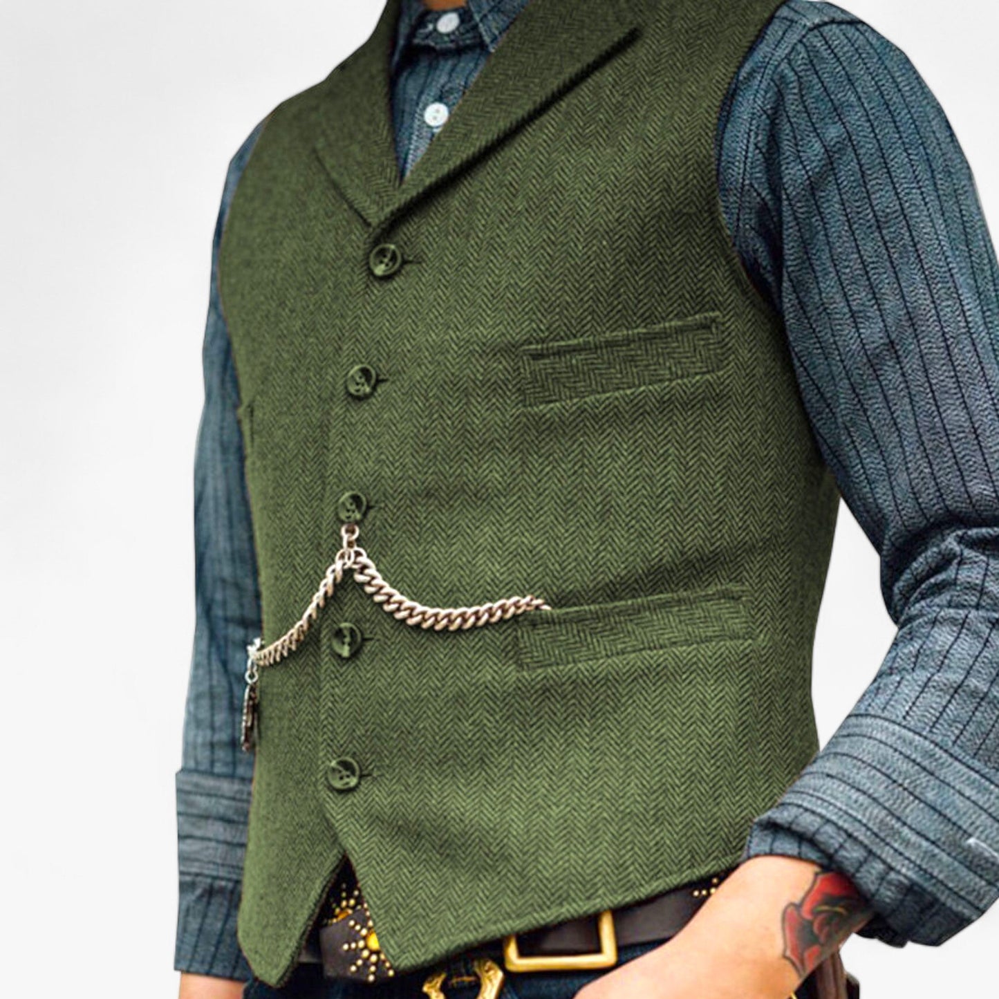 MARLOW™ | Men's Wool Vest with Classic Herringbone Design