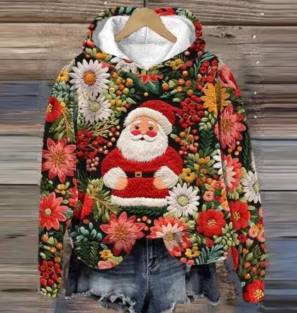 Elvira Vintage Tomte Hoodie – Retro Jultröja med Tryck