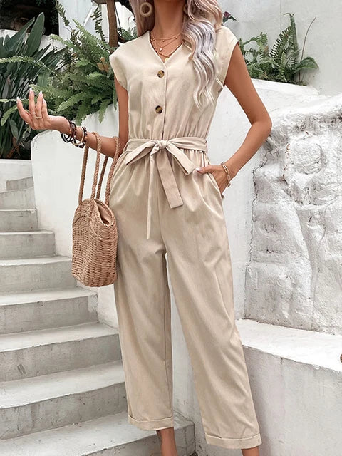 Leona | Elegant Jumpsuit with Short Sleeve and Waistband