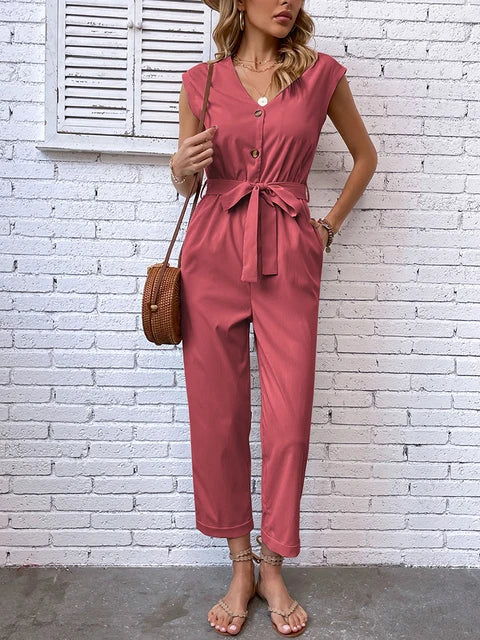 Leona | Elegant Jumpsuit with Short Sleeve and Waistband