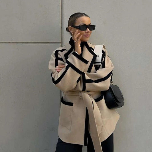 Dagny – Elegant blazer jacket in wool blend with self-tied waist belt and relaxed fit
