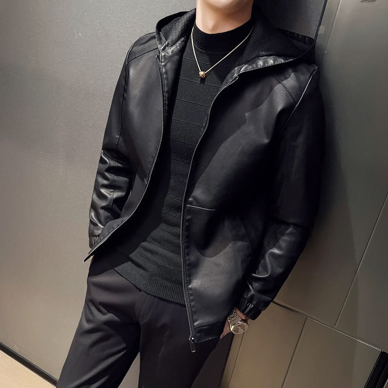 Men's Jacket with Hood – Slim Fit – Glossy Surface – Zipper