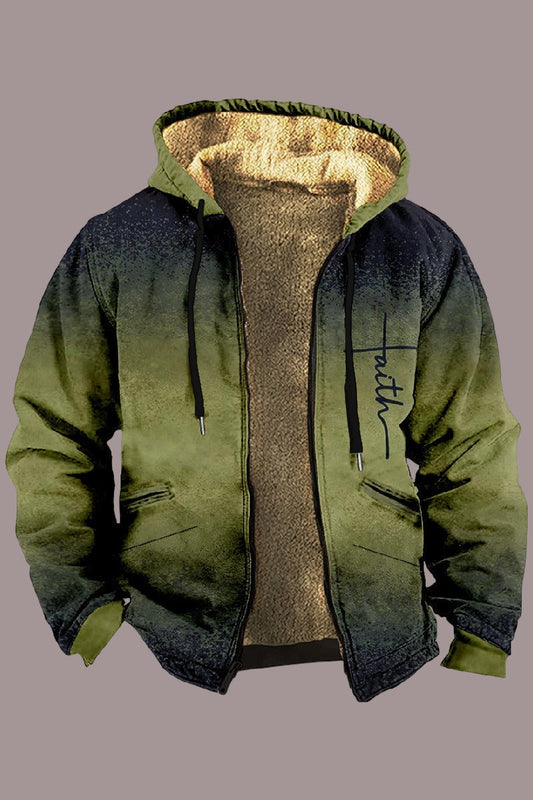 Fleece-lined Men's Jacket with Hood – Relaxed Fit and Zipper