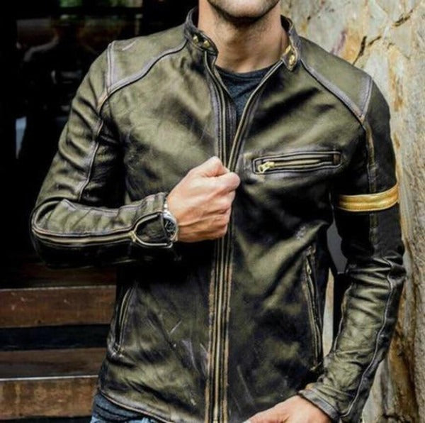 Ejvind – Slim Fit Bomber Jacket in Leather Look with Slim Fit and Sleeve Detail