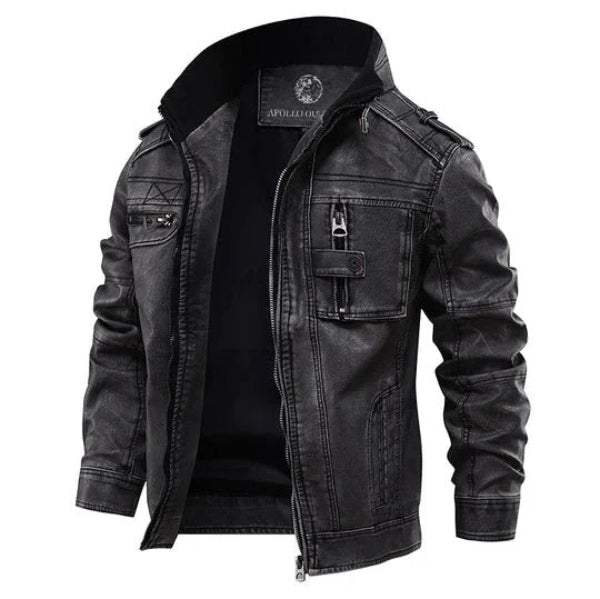 Men's leather jacket Slim Fit with stand-up collar and zipper – Trendy jacket for men