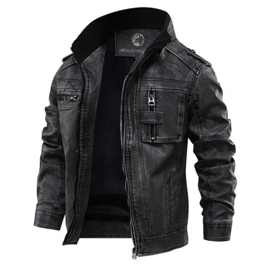Men's leather jacket Slim Fit with stand-up collar and zipper – Trendy jacket for men