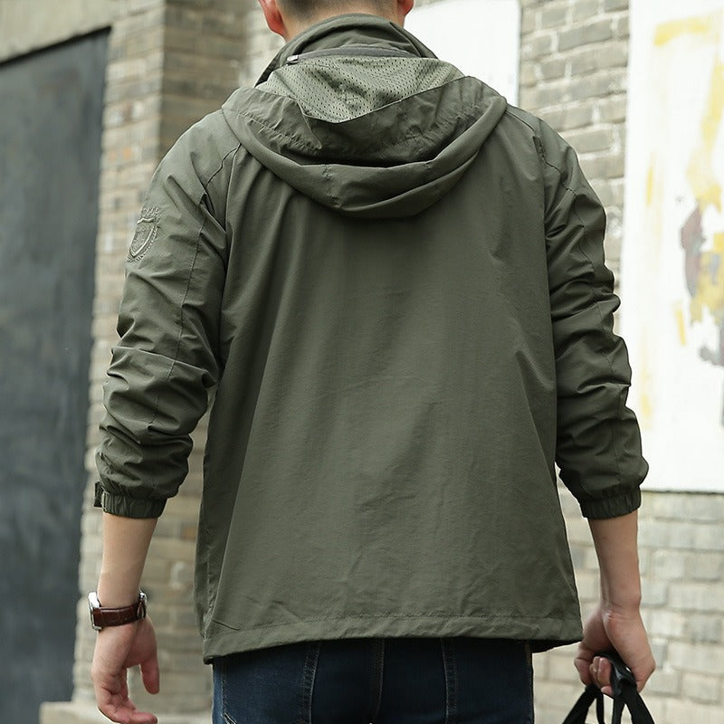 Mr. Lightweight Windbreaker with Hood and Zipper Pockets