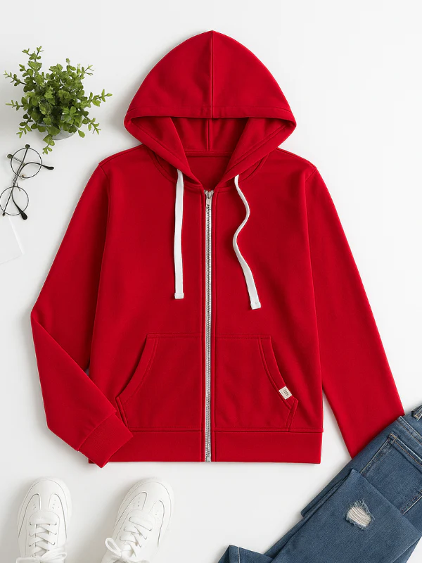 Odelina – Casual Hoodie i Bomull med Hel Dragkedja, Justerbar Huva och Fickor