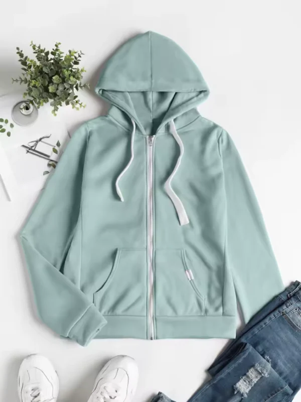 Odelina – Casual Hoodie i Bomull med Hel Dragkedja, Justerbar Huva och Fickor