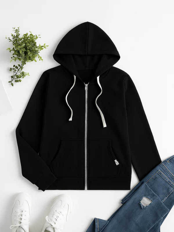 Odelina – Casual Hoodie i Bomull med Hel Dragkedja, Justerbar Huva och Fickor