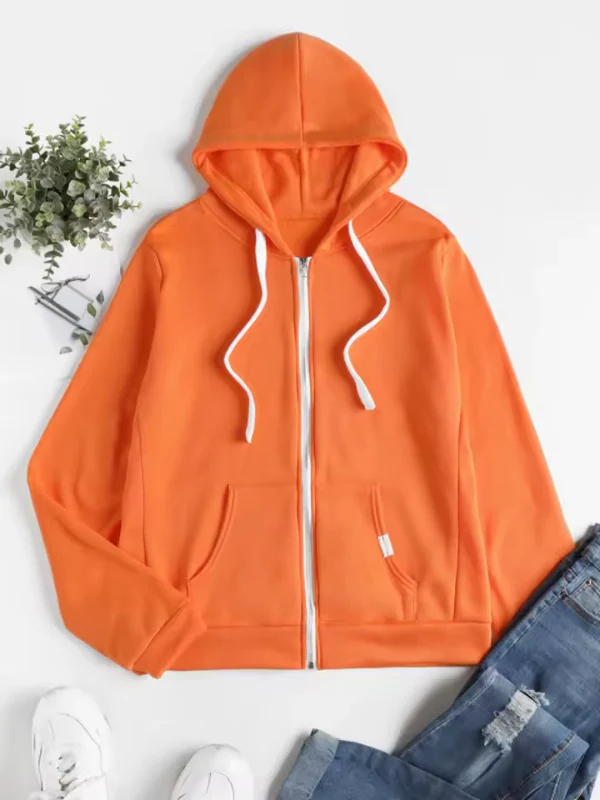 Odelina – Casual Hoodie i Bomull med Hel Dragkedja, Justerbar Huva och Fickor