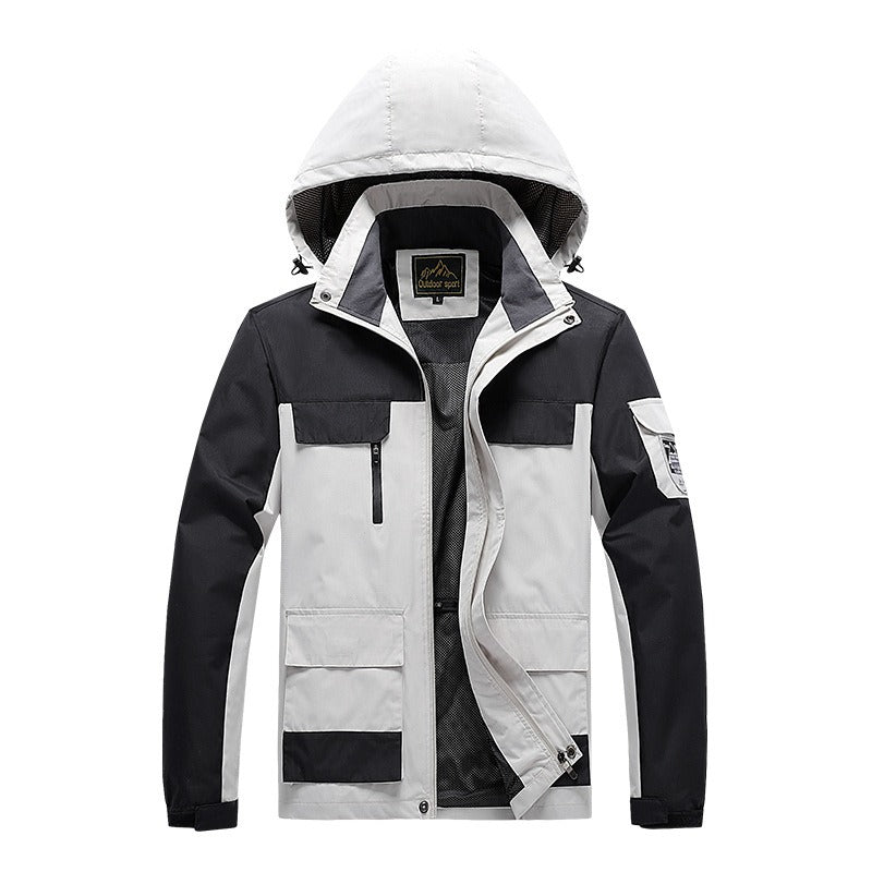 Windproof Men's Jacket with Hood – Practical Utility Design & Regular Fit