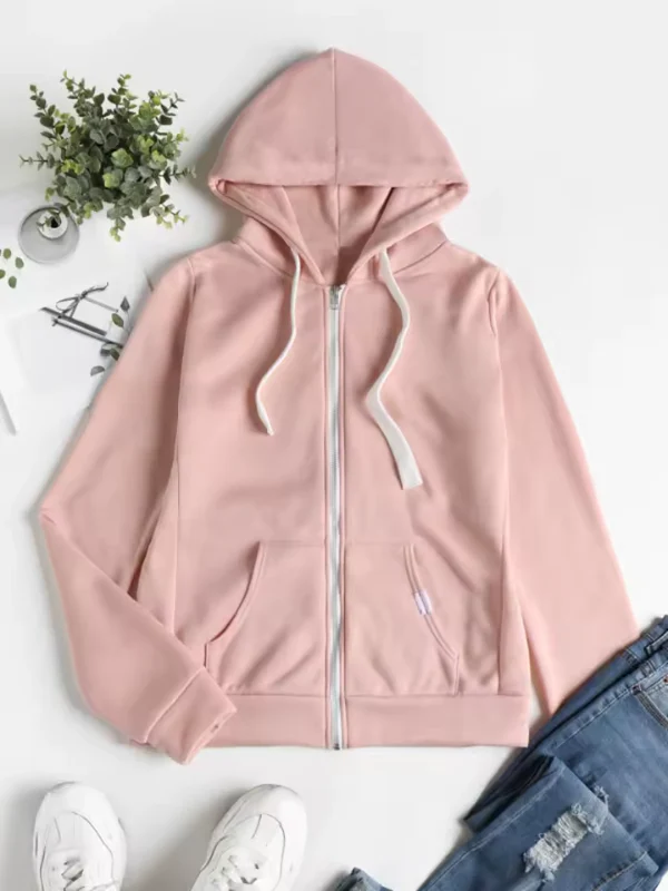 Odelina – Casual Hoodie i Bomull med Hel Dragkedja, Justerbar Huva och Fickor