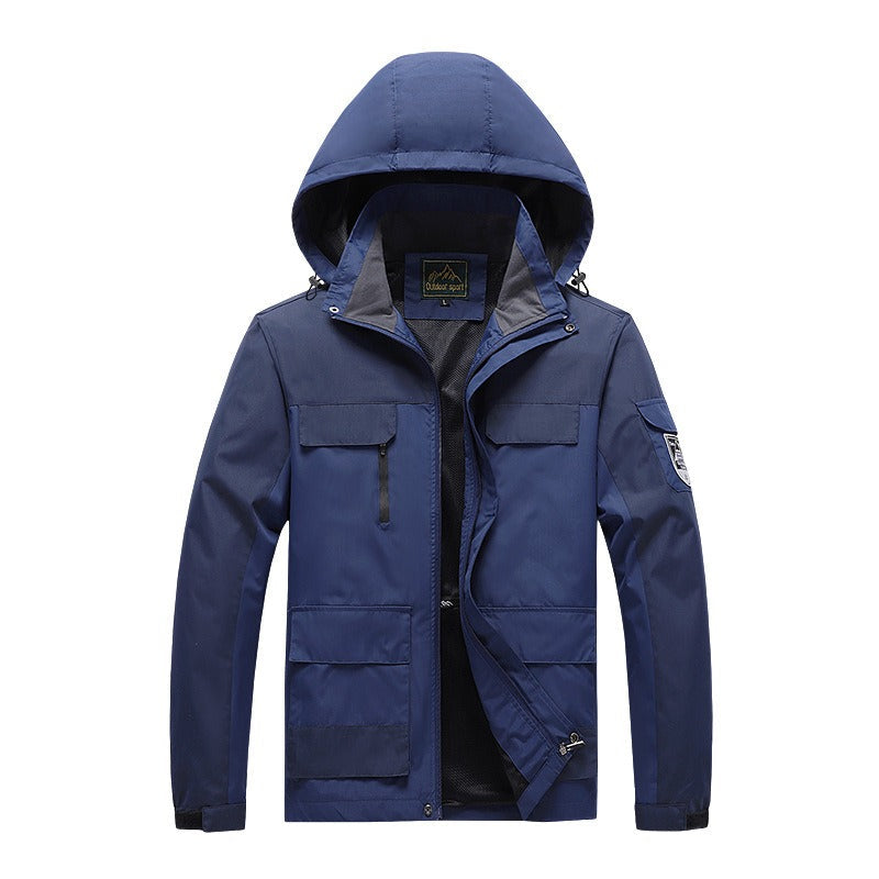 Windproof Men's Jacket with Hood – Practical Utility Design & Regular Fit