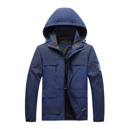 Windproof Men's Jacket with Hood – Practical Utility Design & Regular Fit