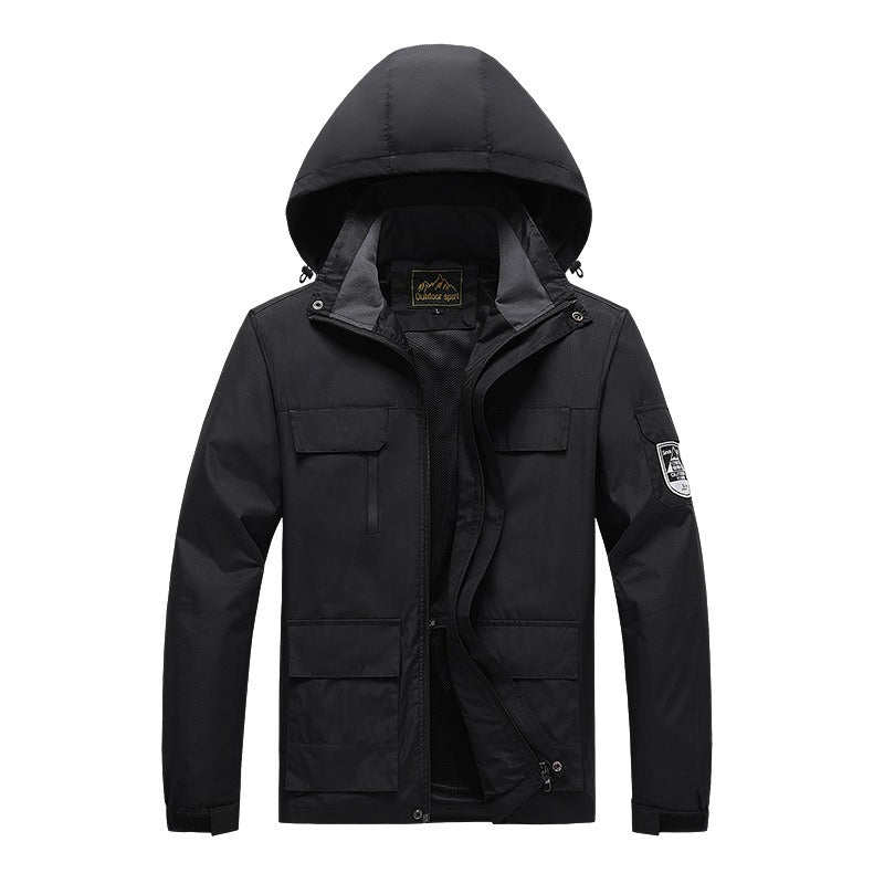 Windproof Men's Jacket with Hood – Practical Utility Design & Regular Fit