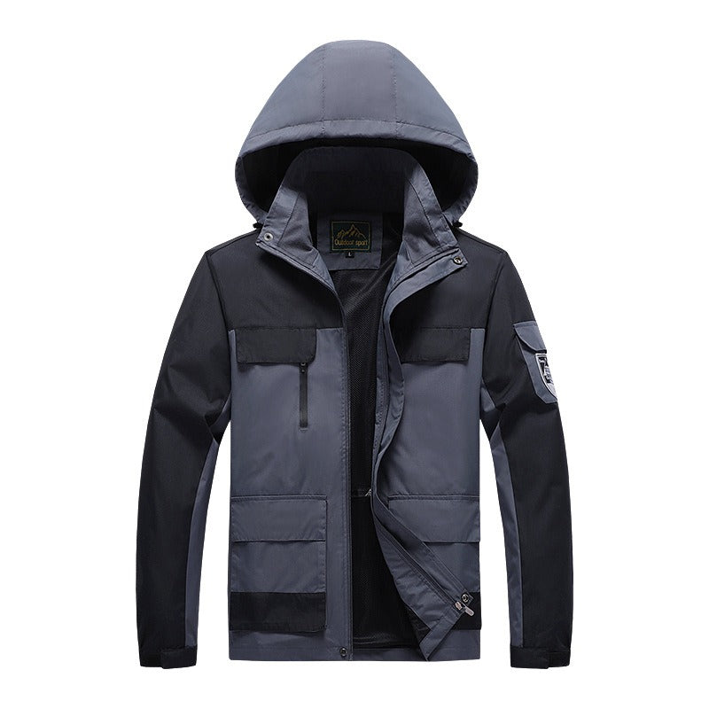 Windproof Men's Jacket with Hood – Practical Utility Design & Regular Fit