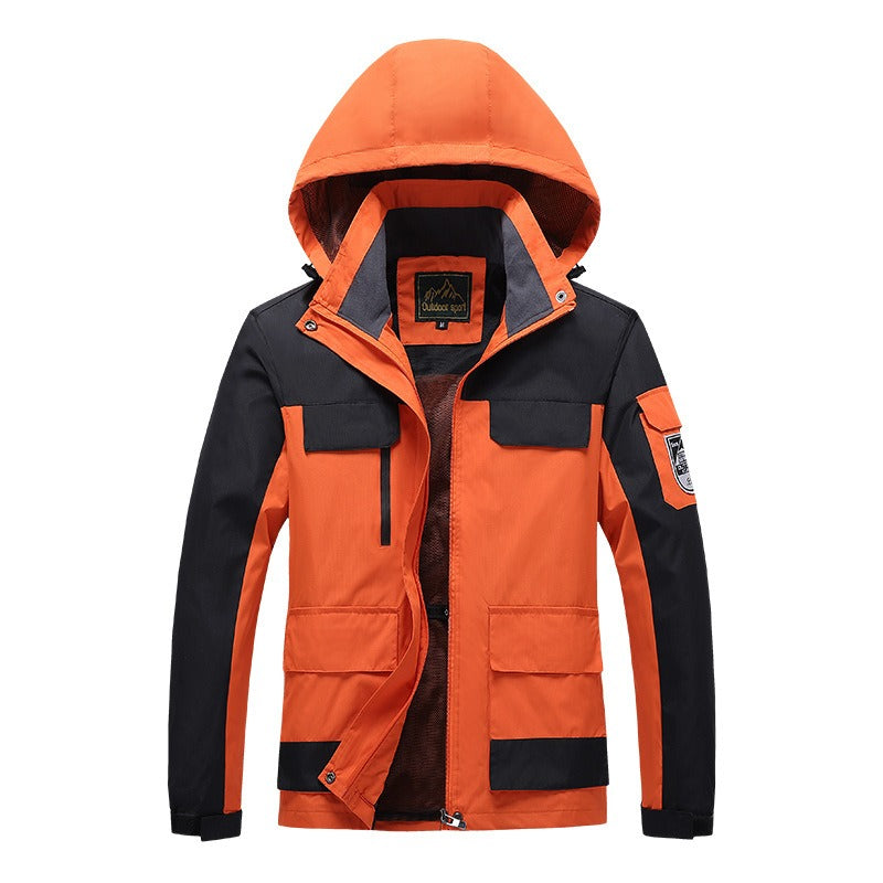 Windproof Men's Jacket with Hood – Practical Utility Design & Regular Fit