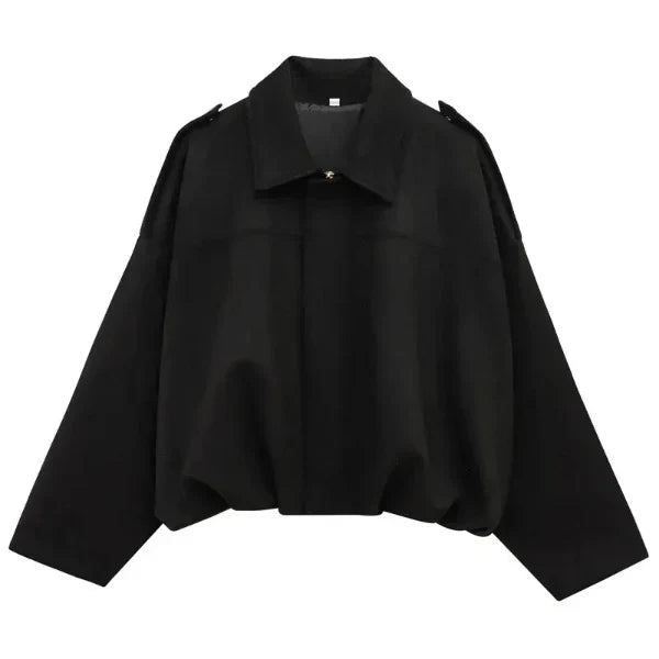 Dam Bomber Jacket Short Fit with Zipper and Shoulder Decorations