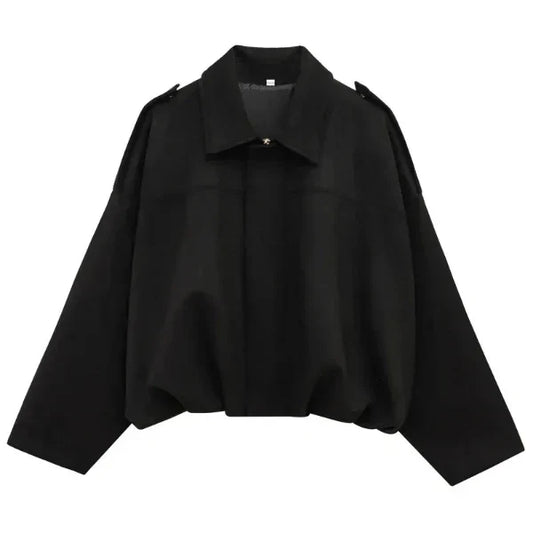 Dam Bomber Jacket Short Fit with Zipper and Shoulder Decorations