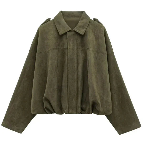 Dam Bomber Jacket Short Fit with Zipper and Shoulder Decorations