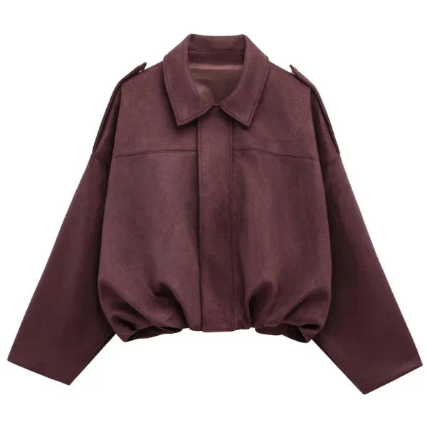 Dam Bomber Jacket Short Fit with Zipper and Shoulder Decorations