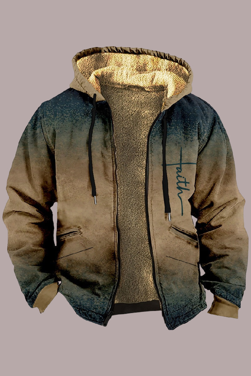 Fleece-lined Men's Jacket with Hood – Relaxed Fit and Zipper