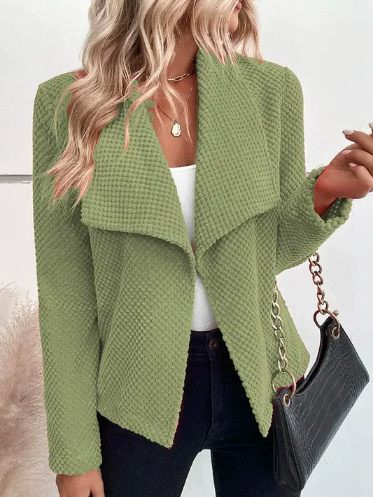 Evelise – Elegant Blazer Jacket in Textured Knitting with Wide Collar and Long Sleeves