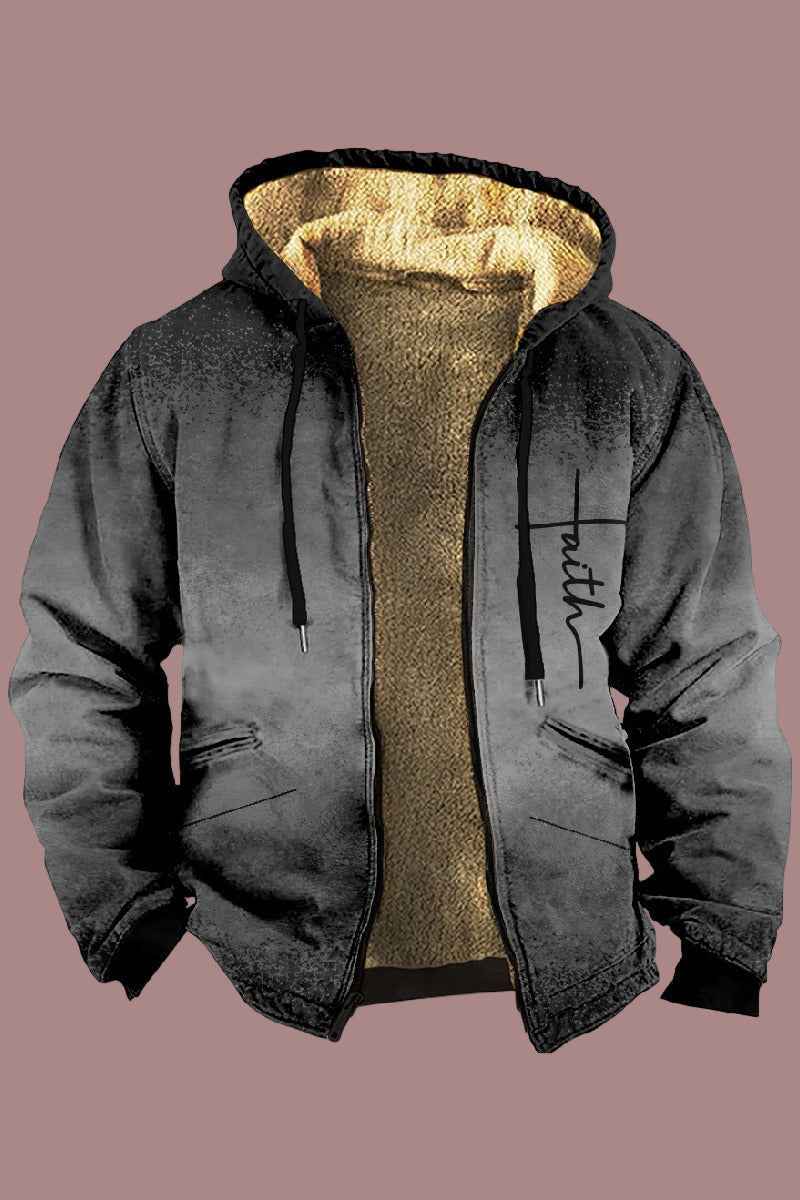 Fleece-lined Men's Jacket with Hood – Relaxed Fit and Zipper