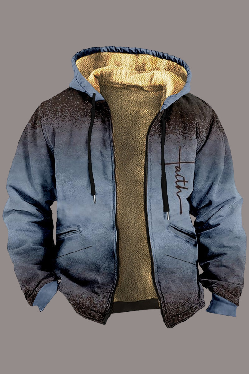 Fleece-lined Men's Jacket with Hood – Relaxed Fit and Zipper