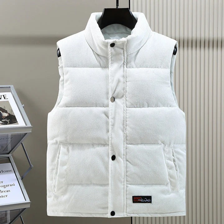 Men's Vest in Quilted Corduroy Fabric – High Collar with Snap Buttons and Pockets