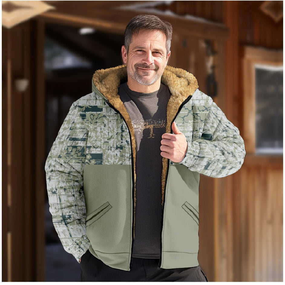 Men's Jacket Mid-length with Hood and Faux Fur – Casual Checkered Style