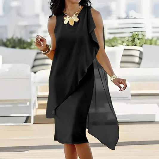 MIRELLA | Sleeveless Dress with Asymmetric Hem in Flowing Silhouette