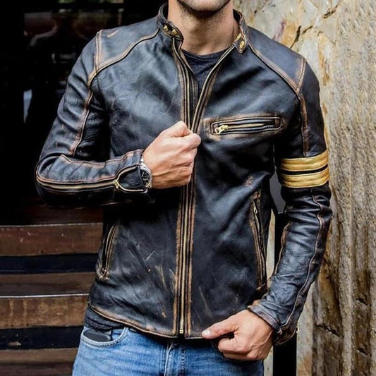 Ejvind – Slim Fit Bomber Jacket in Leather Look with Slim Fit and Sleeve Detail