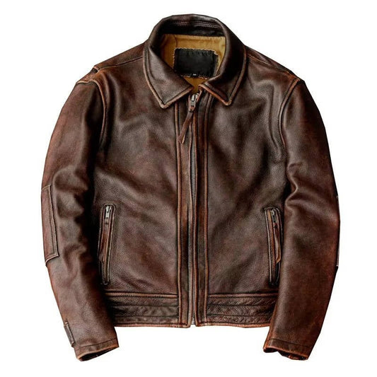Leather Jacket Men – Regular Fit with Zipper & Classic Collar